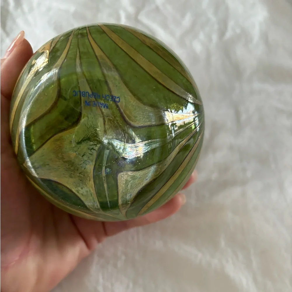 Vintage CZECH‎ green silver glass vase, bohemian art glass.